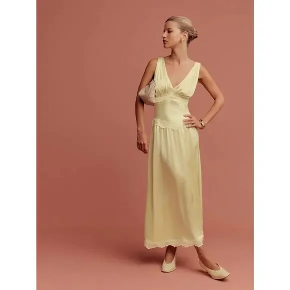 Reformation Stasia Silk Dress Blonde - Picture 5 of 16